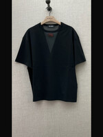 Raf Simons Raf Simons T-shirt, Black, Cotton Crew Neck Short Sleeve T-Shirt in Black Dark Grey w/ Net V-Neck