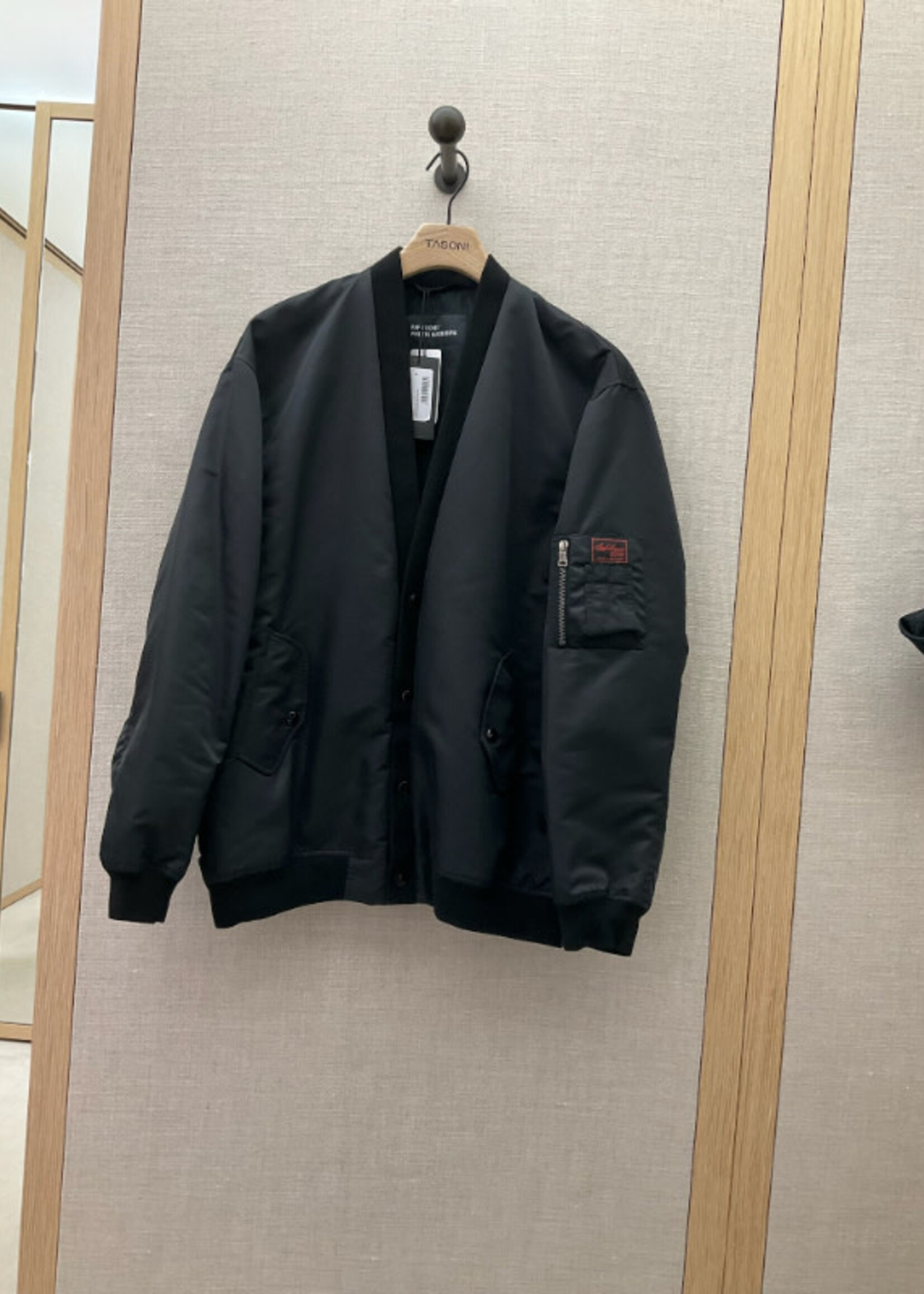 Raf Simons Raf Simons Jacket, Black, Oversized Button Up Bomber Cardigan w/ Back Print