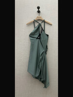 Coperni Coperni Dress, Green, Slim Fit One Shoulder Asymmetric Mini Dress In Sage w/ Lace Details