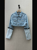 Coperni Coperni Jacket, Blue, Cotton Cropped Collared Button Up Hybrid Denim Jacket In Ice Blue w/ Chest Pockets