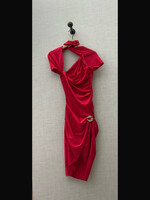 Coperni Coperni Dress, Red, Short Sleeve Asymmetric Draped Jersey Mini Dress In Lipstick Red w/ Cut Out Neckline