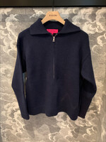 The Elder Statesman The Elder Statesman Knitwear, Navy, Cashmere High Neck Plait Zip Jacket in Navy Blue