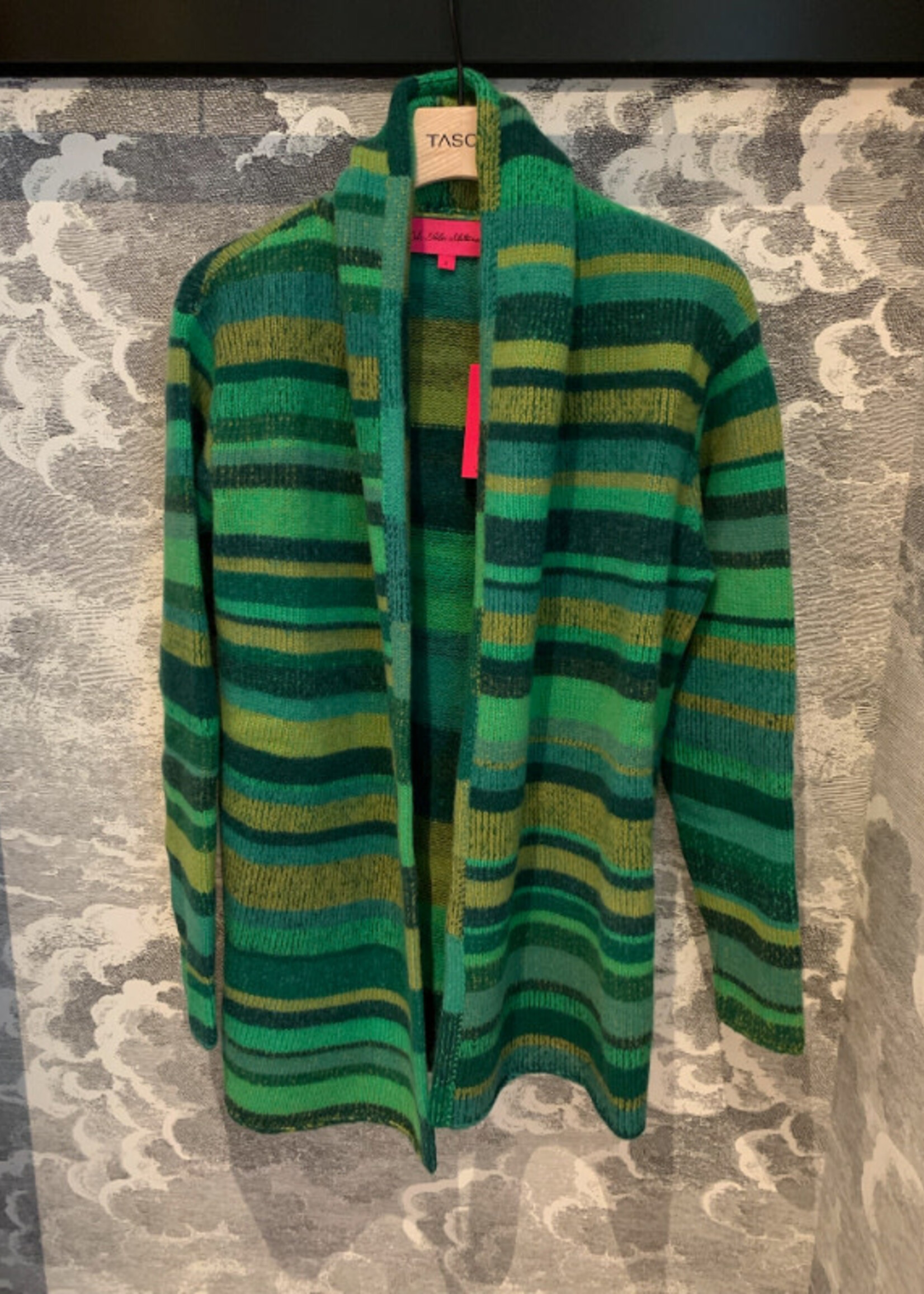 The Elder Statesman The Elder Statesman Knitwear, Multi, Italy Smoking Cashmere Striped Jacket in Green & Khaki