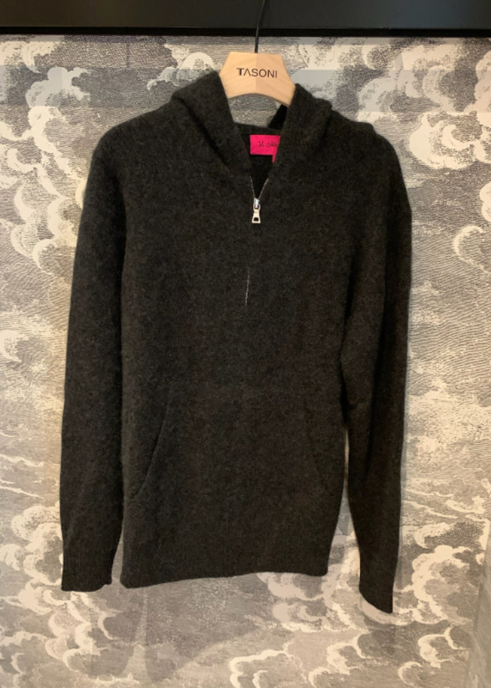 The Elder Statesman The Elder Statesman Sweatshirt, Grey, Cashmere Heavy Zip Up Hoodie In Charcoal w/ Kangaroo Pocket