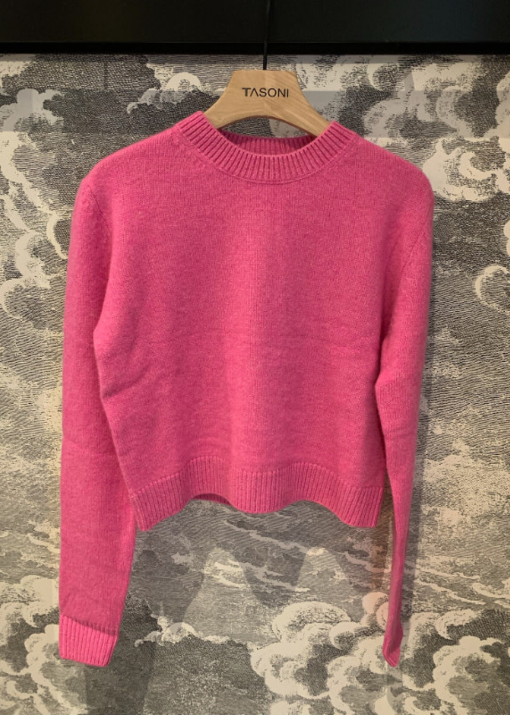 The Elder Statesman The Elder Statesman Knitwear, Pink, Cashmere Simple Crew Cropped Sweater In Electric Pink