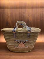Celine Celine Shoulder Bag, Multi, Classic Teen Triomphe Palm Leaves Basket Bag in Beige & Silver w/ Logo