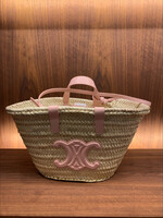 Celine Celine Shoulder Bag, Multi, Classic Teen Triomphe Palm Leaves Basket Bag in Beige & Pink w/ Logo