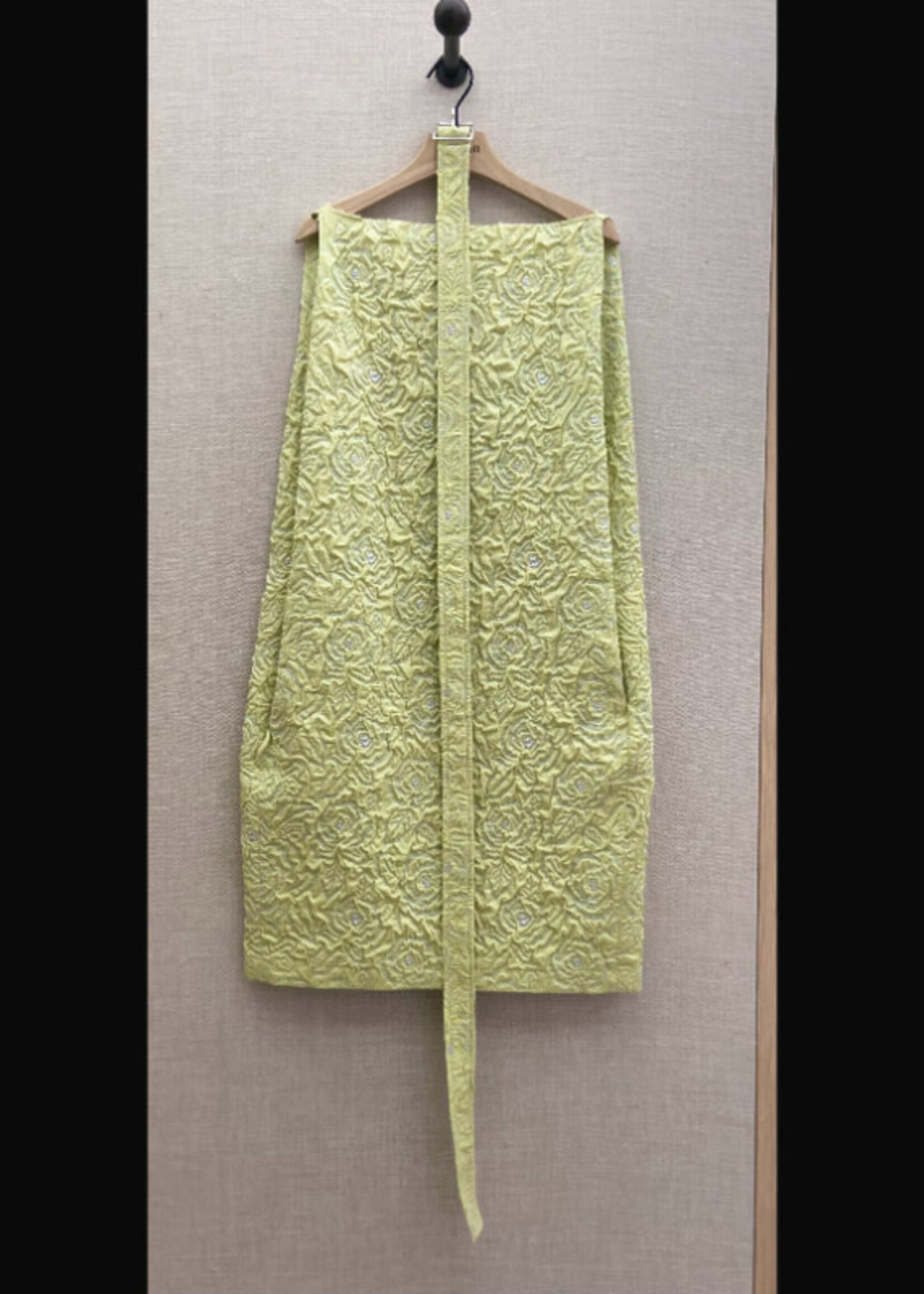 Raf Simons Raf Simons Dress, Yellow, Back V-neck Oversized Embossed Flower Dress w/ Belt