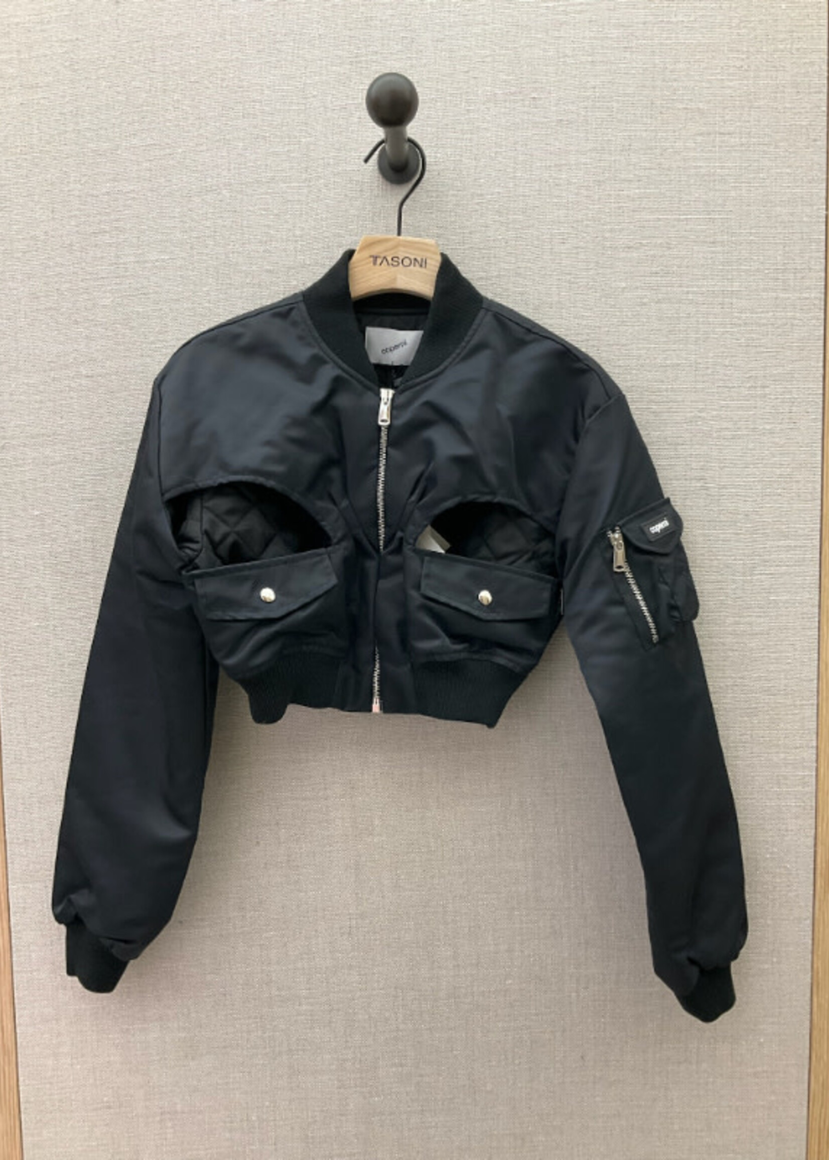 Coperni Coperni Jacket, Black, Cropped Zip Up Cut Out Bomber w/ Pockets