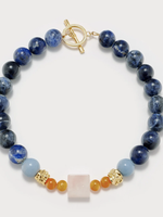 Destree Destree Necklace, Multi, Elizabeth Candies Necklace In Light Orange & Blue w/ Pink Quartz Mountain Stones Angelites & Sodalites