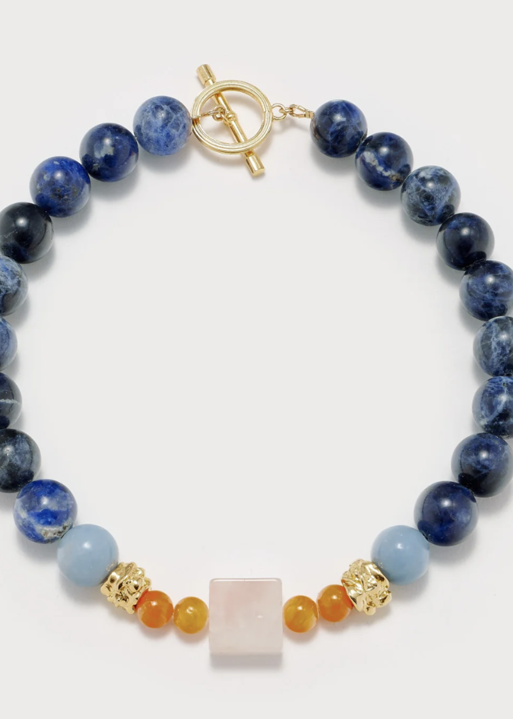 Destree Destree Necklace, Multi, Elizabeth Candies Necklace In Light Orange & Blue w/ Pink Quartz Mountain Stones Angelites & Sodalites