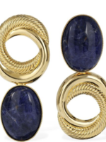 Destree Destree Earrings, Blue, Sonia Gold Pleated 24K Circle Stone Clips Earrings In Dark Blue w/ Sodalites