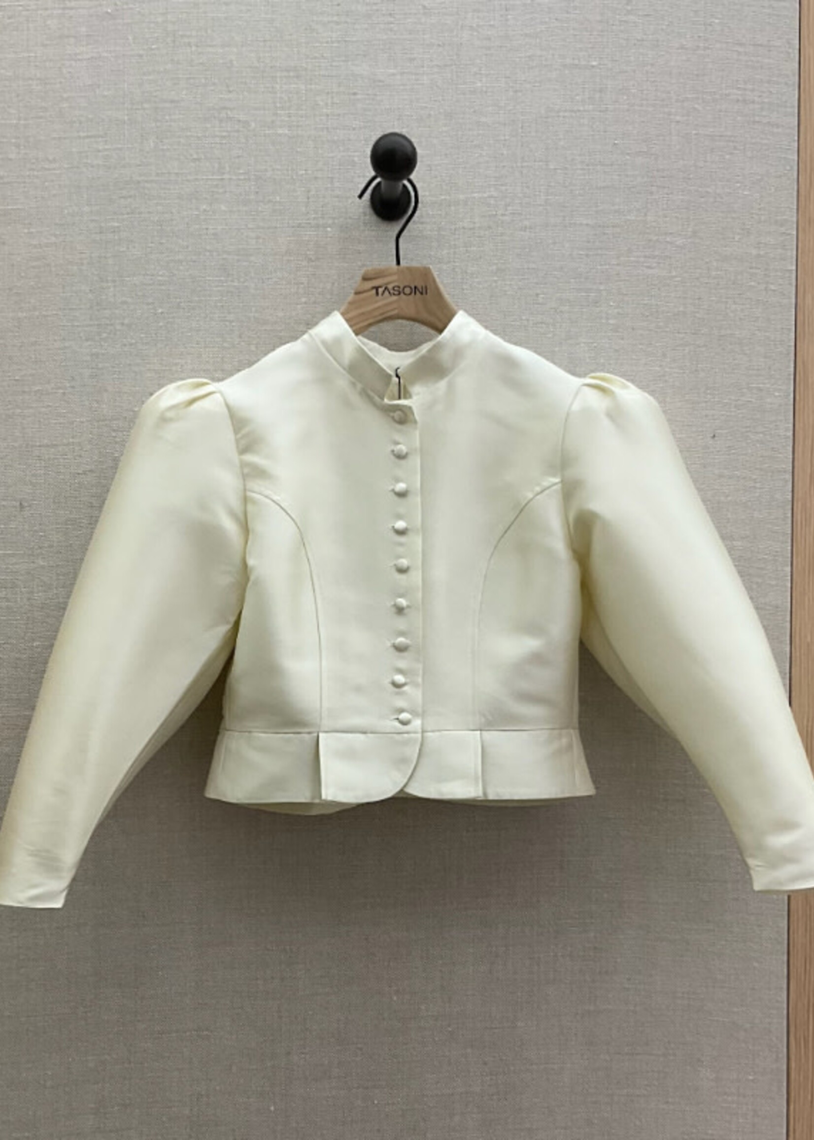 Destree Destree Jacket, White, Amoako Mao Collared Button Up Cropped Jacket w/ Puffy Shoulders