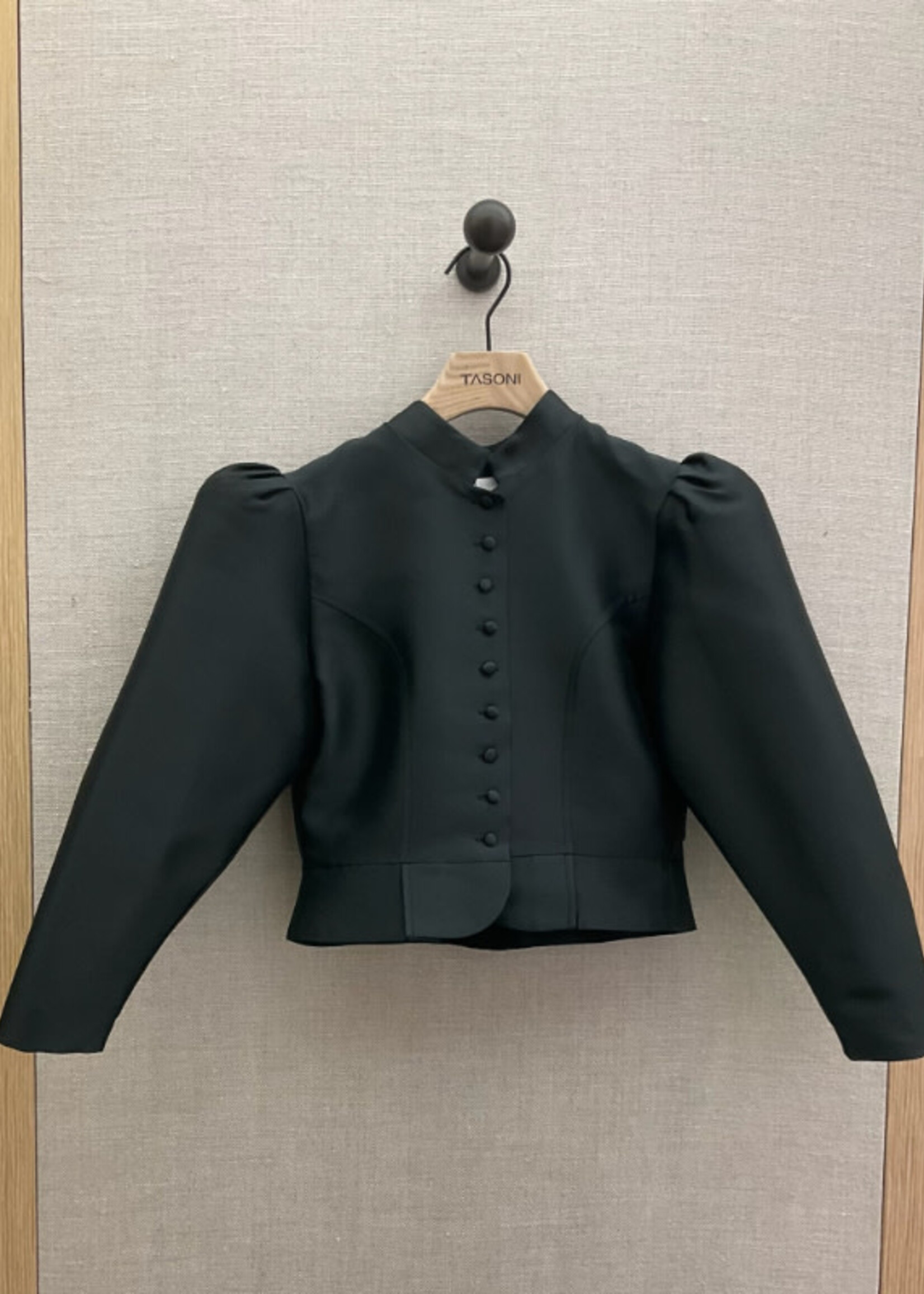 Destree Destree Jacket, Black, Amoako Mao Collared Button Up Cropped Jacket w/ Puffy Shoulders