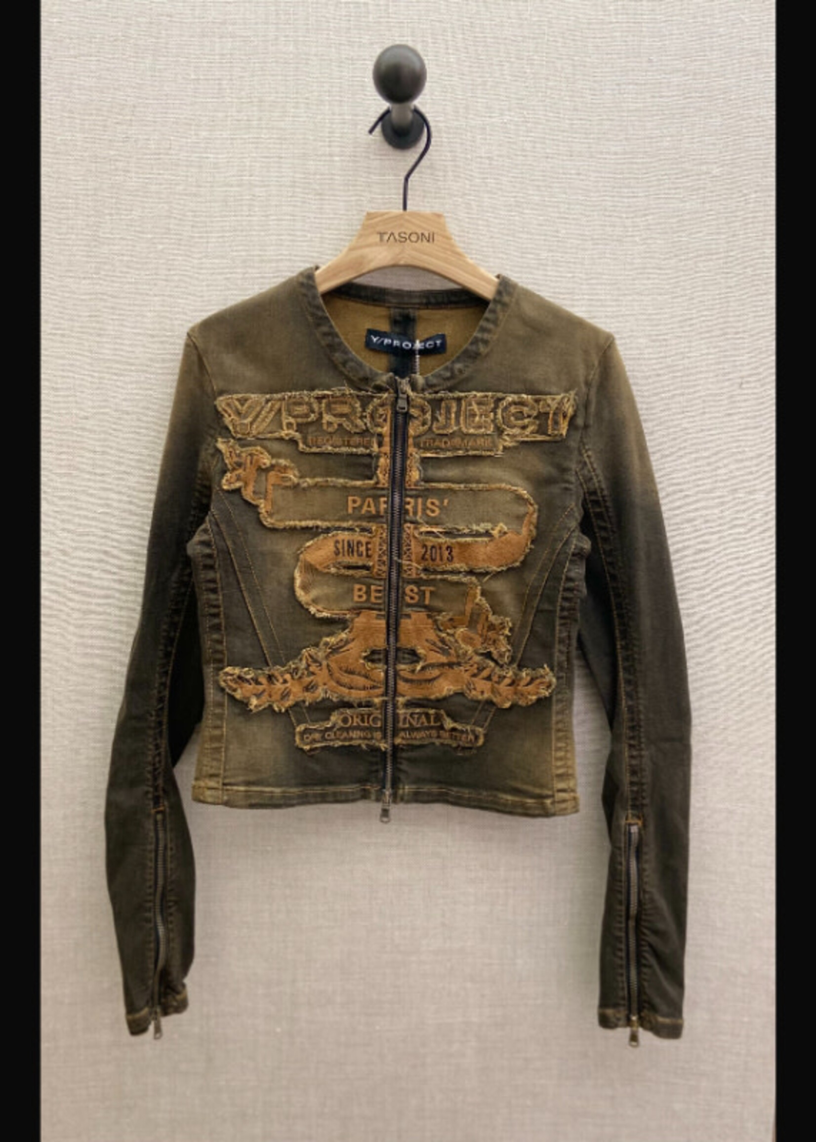 Y/Project Y/Project Jacket, Black, Crew Neck Collarless Fitted Paris Best Zip Up Jacket in Rusty Black