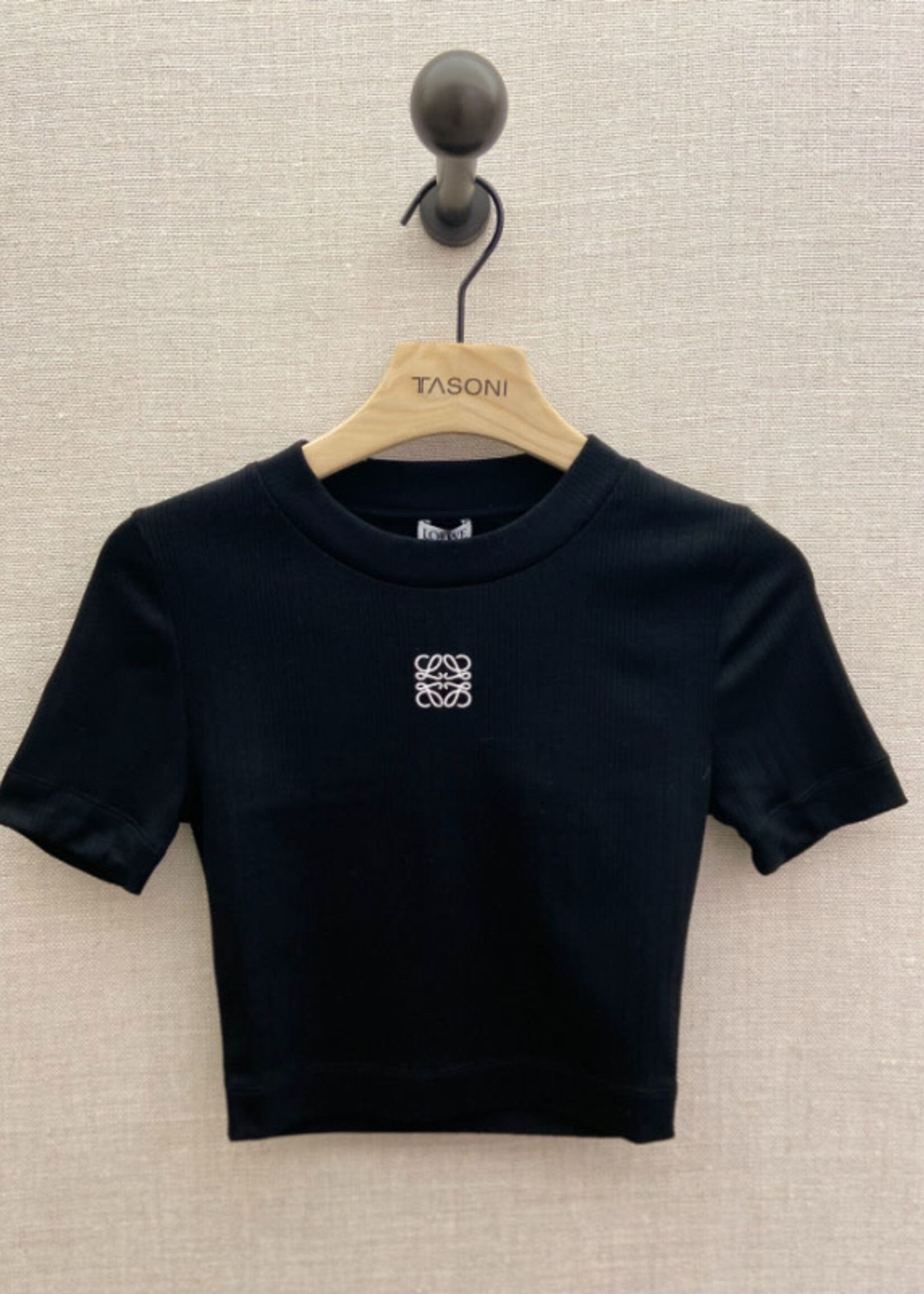 Loewe Loewe Top, Black, Crew Neck Cropped Ribbed Small Fit Anagram Top