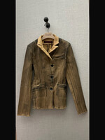 Ottolinger Ottolinger Jacket, Print, Cotton Mix Fitted Single Breast Denim Blazer In Brown & Black Paint w/ Front Pockets