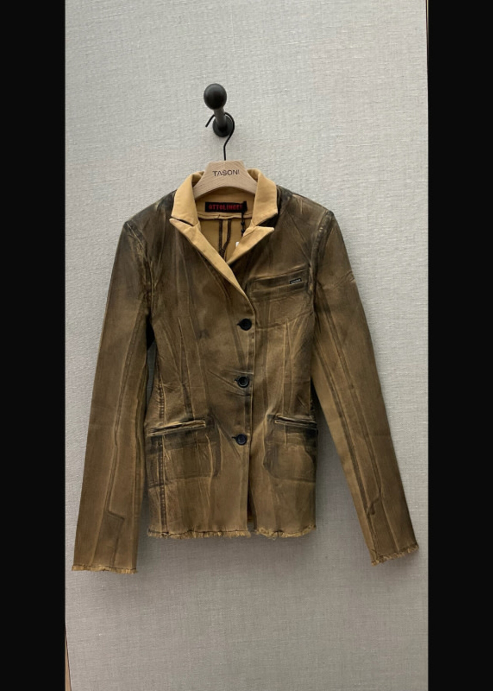 Ottolinger Ottolinger Jacket, Print, Cotton Mix Fitted Single Breast Denim Blazer In Brown & Black Paint w/ Front Pockets