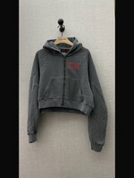 Ottolinger Ottolinger Sweater, Grey, Cotton Knitted Multiline Zip Up Hoodie In Dark Grey w/ Red Logo Print