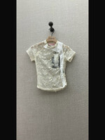 Ottolinger Ottolinger T-Shirt, Beige, Lace Contrast High Neck Short Sleeve Top In Champagne w/ Flower Embellishment