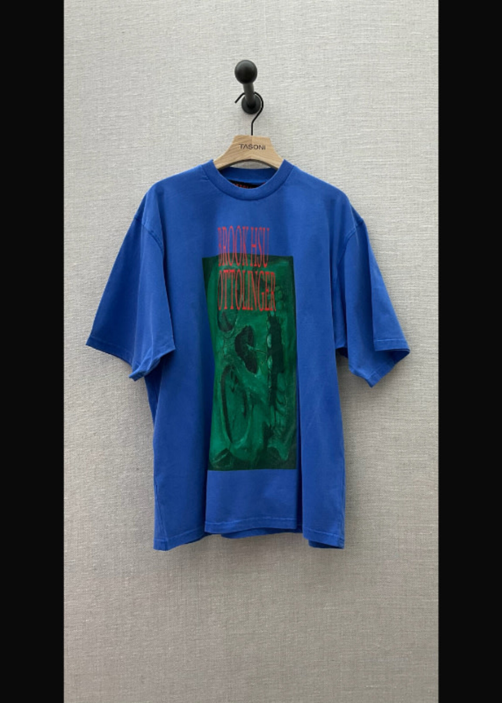 Ottolinger Ottolinger T-Shirt, Blue, Ottolinger x Brook Hsu Cotton Oversized Crew Neck Short Sleeve T-Shirt In Royal Blue w/ Brook Print