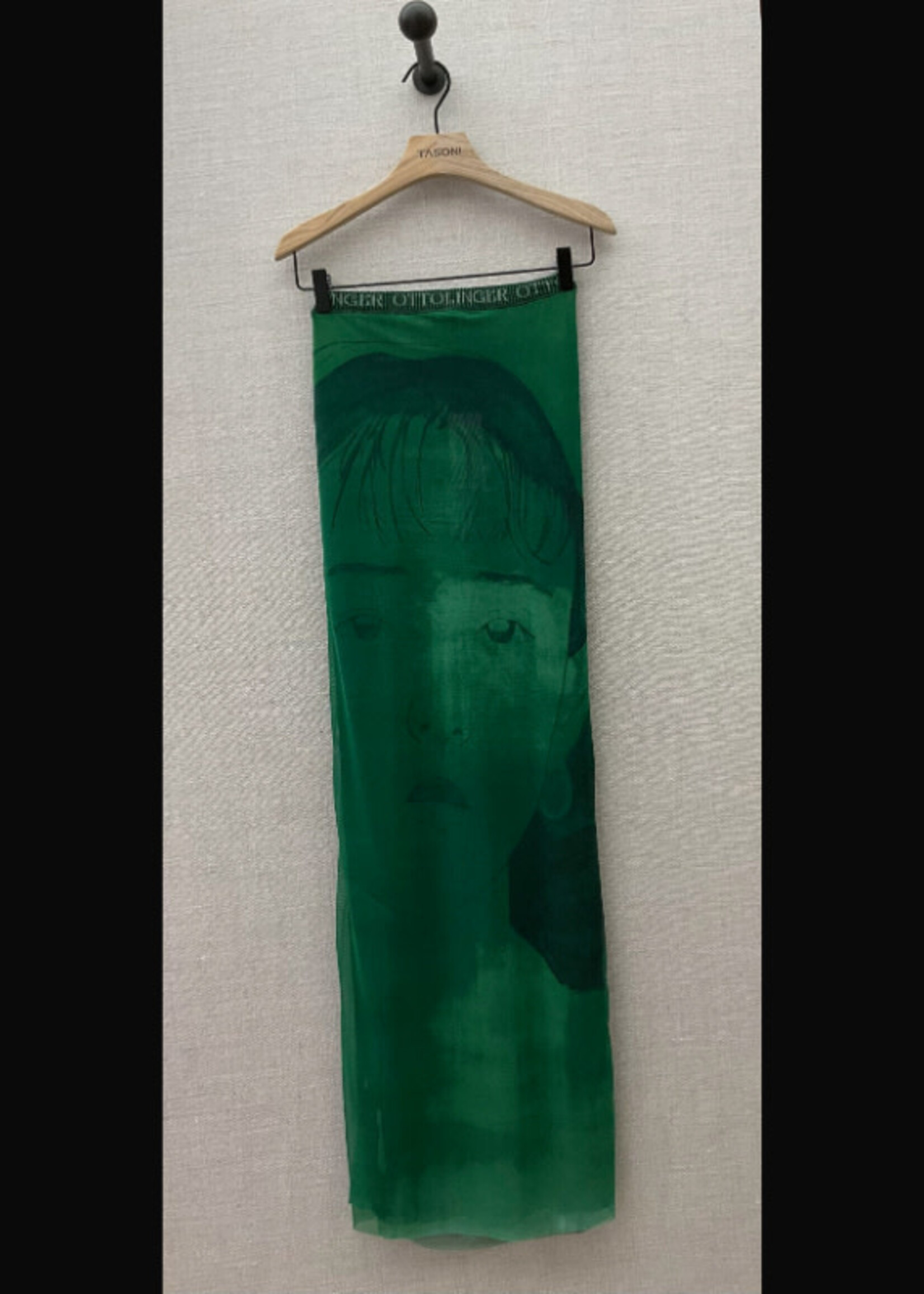 Ottolinger Ottolinger Skirt, Print, Ottolinger x Brook Hsu Knitted Mesh Elasticated Waist Maxi Skirt in Green w/ Brook Print