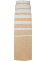 Rabanne Paco Rabanne Skirt, Multi, Lurex Elastic Waist Striped Skirt in Gold & Silver w/ Double Side Slits