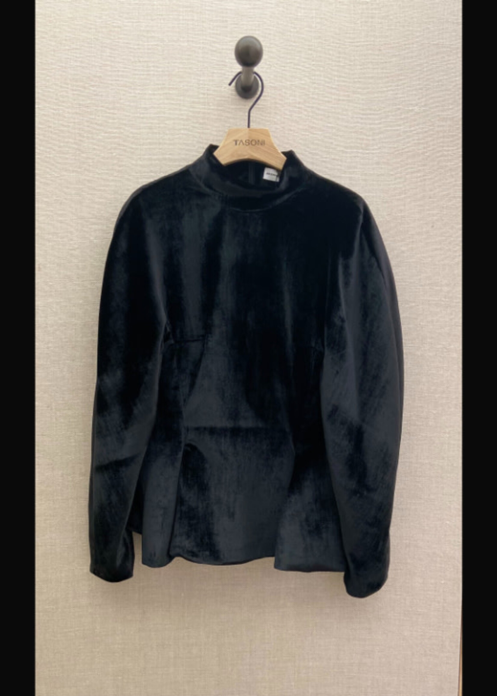 Arienne Birchler Arienne Birchler Top, Black, Velvet High Neck Long Sleeve Jumper w/ Peplum