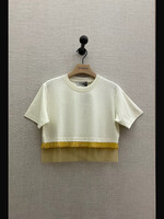 Lanvin Lanvin T-Shirt, White, Crew Neck Short Sleeve Cropped Tee-Shirt In Milk w/ Yellow Embroidery