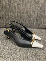 Lanvin Lanvin Heels, Multi, Goat Skin Swing Sling Bico 45MM Pumps in Black & Off White w/ Jewel