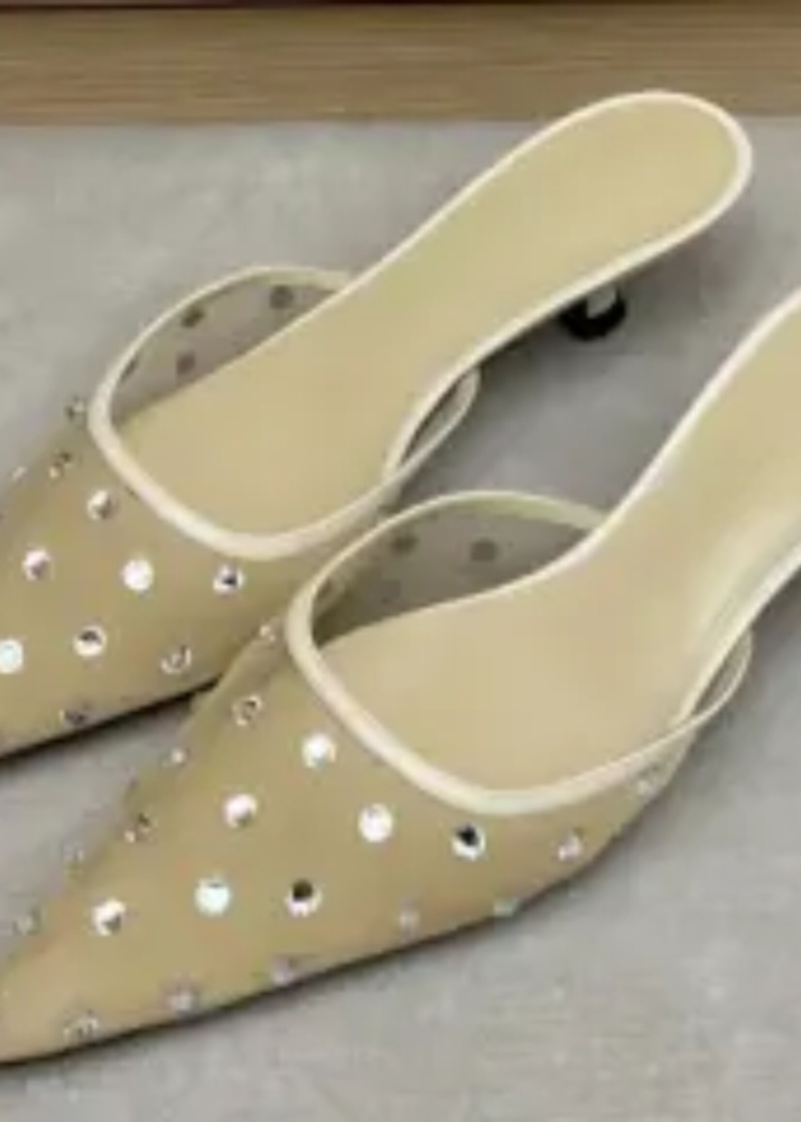 Khaite Khaite Heels, Beige, Minna Airy Mesh Pointy Mules In Nude w/ Swarovski Crystals