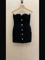 Magda Butrym Magda Butrym Dress, Black, Cotton Denim Strapeless Bustier Button Up Mini Dress