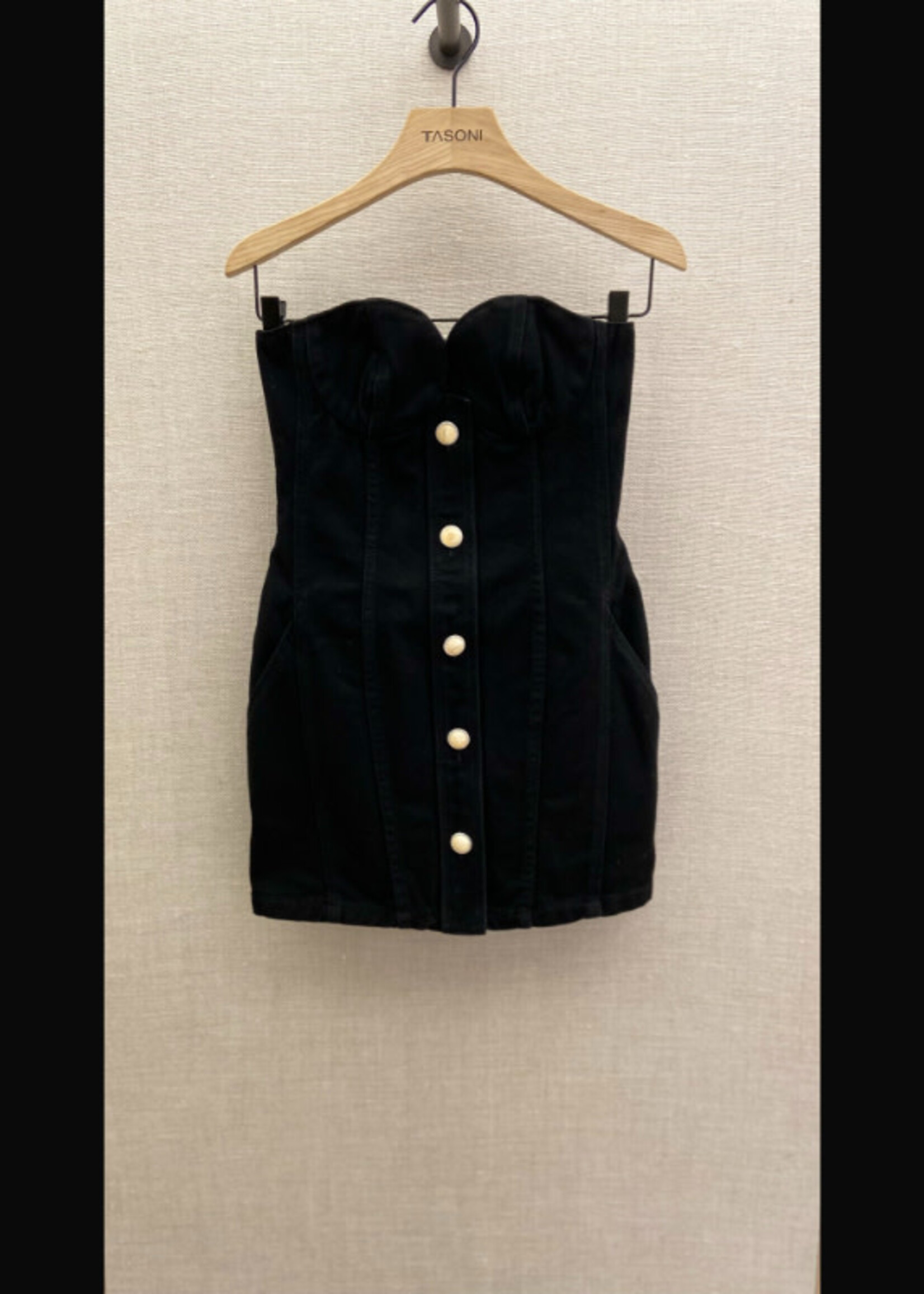 Magda Butrym Magda Butrym Dress, Black, Cotton Denim Strapeless Bustier Button Up Mini Dress