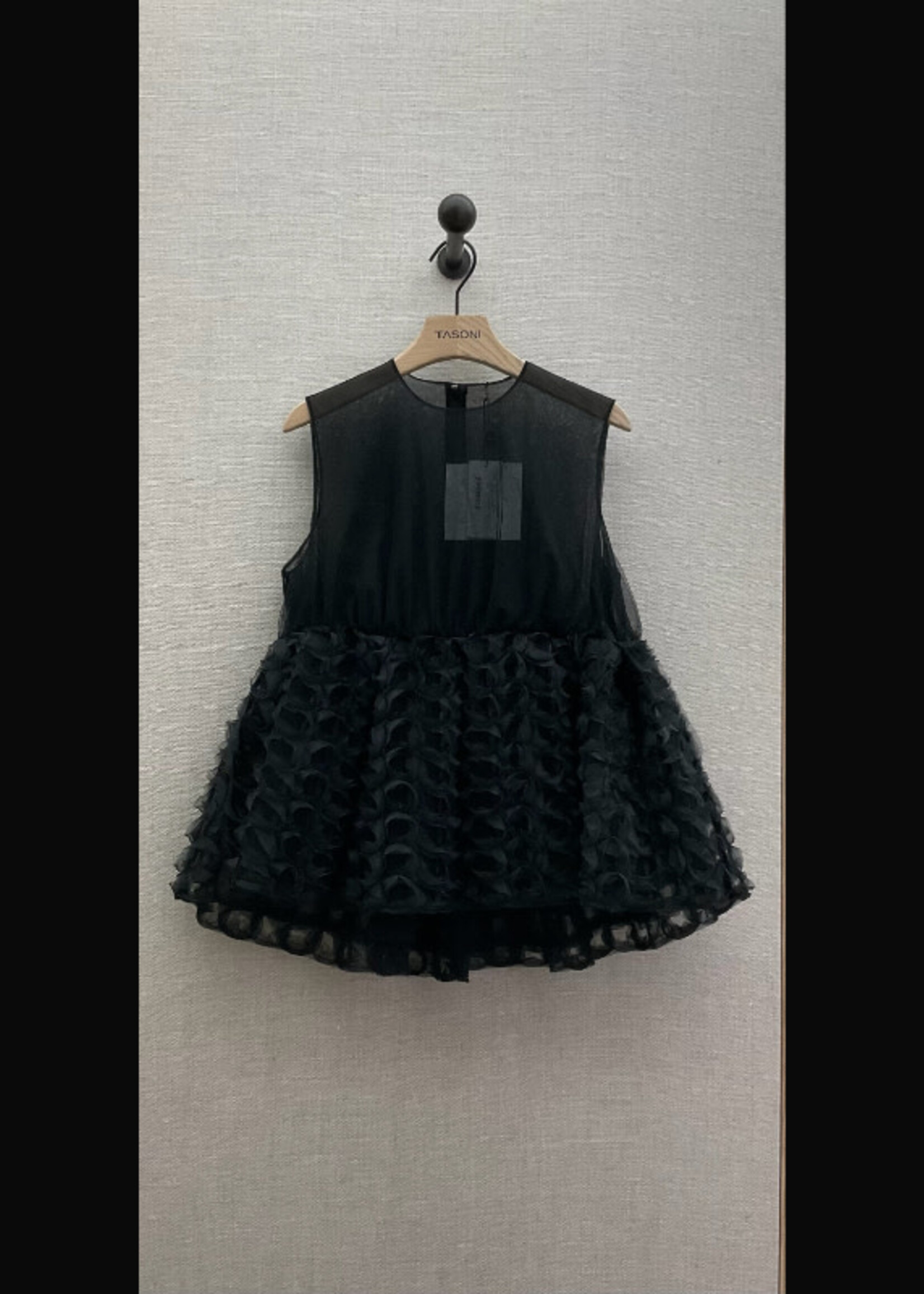 Noir Kei Ninomiya Noir Kei Ninomiya Shirt, Black, Tulle Crew Neck Sleeveless Top w/ Embroidered Frills