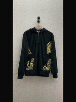 Comme des Garcons Homme Plus Comme des Garcons Homme Plus Sweater, Print, Zipped Up Hoodie in Black w/ Yellow & Navy Geometric Print