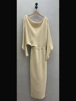 Khaite Khaite Dress, White, June Long Sleeve Drop Shoulder Pencil Skirt Dress In Custard