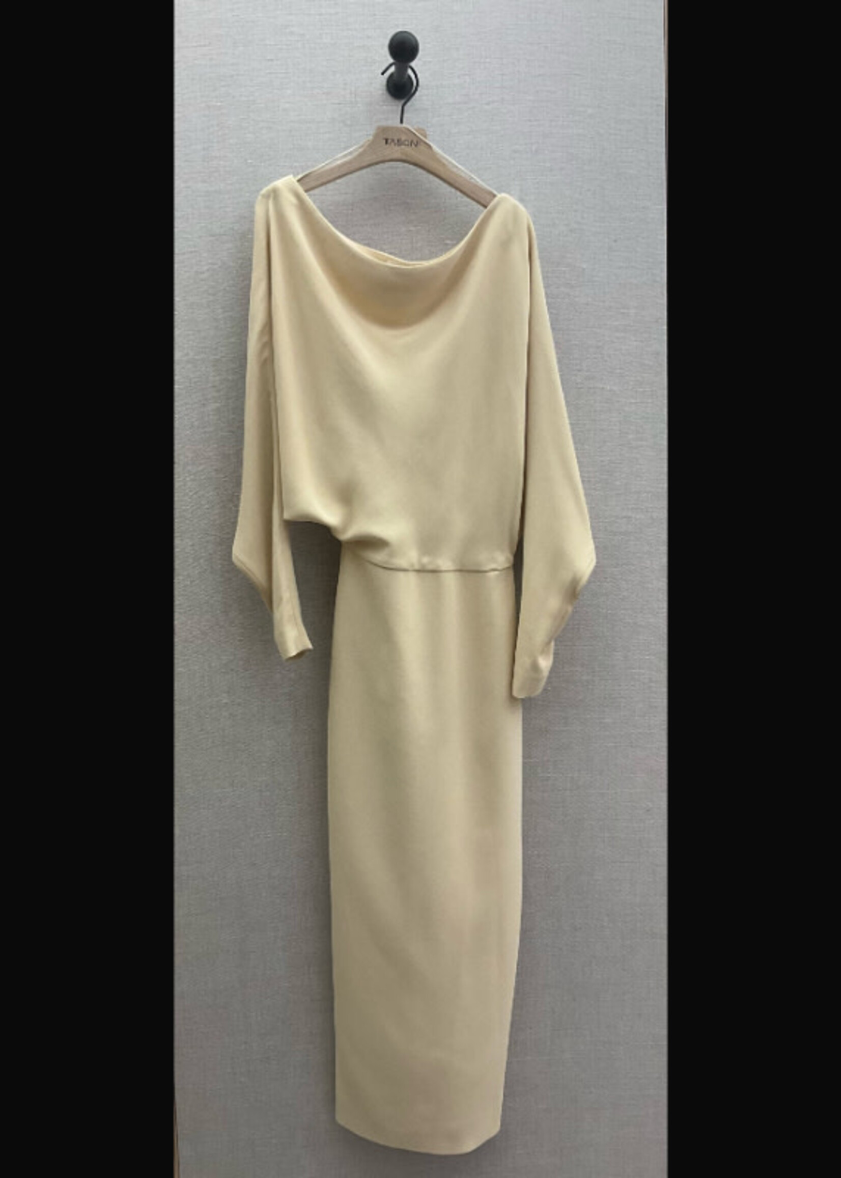 Khaite Khaite Dress, White, June Long Sleeve Drop Shoulder Pencil Skirt Dress In Custard