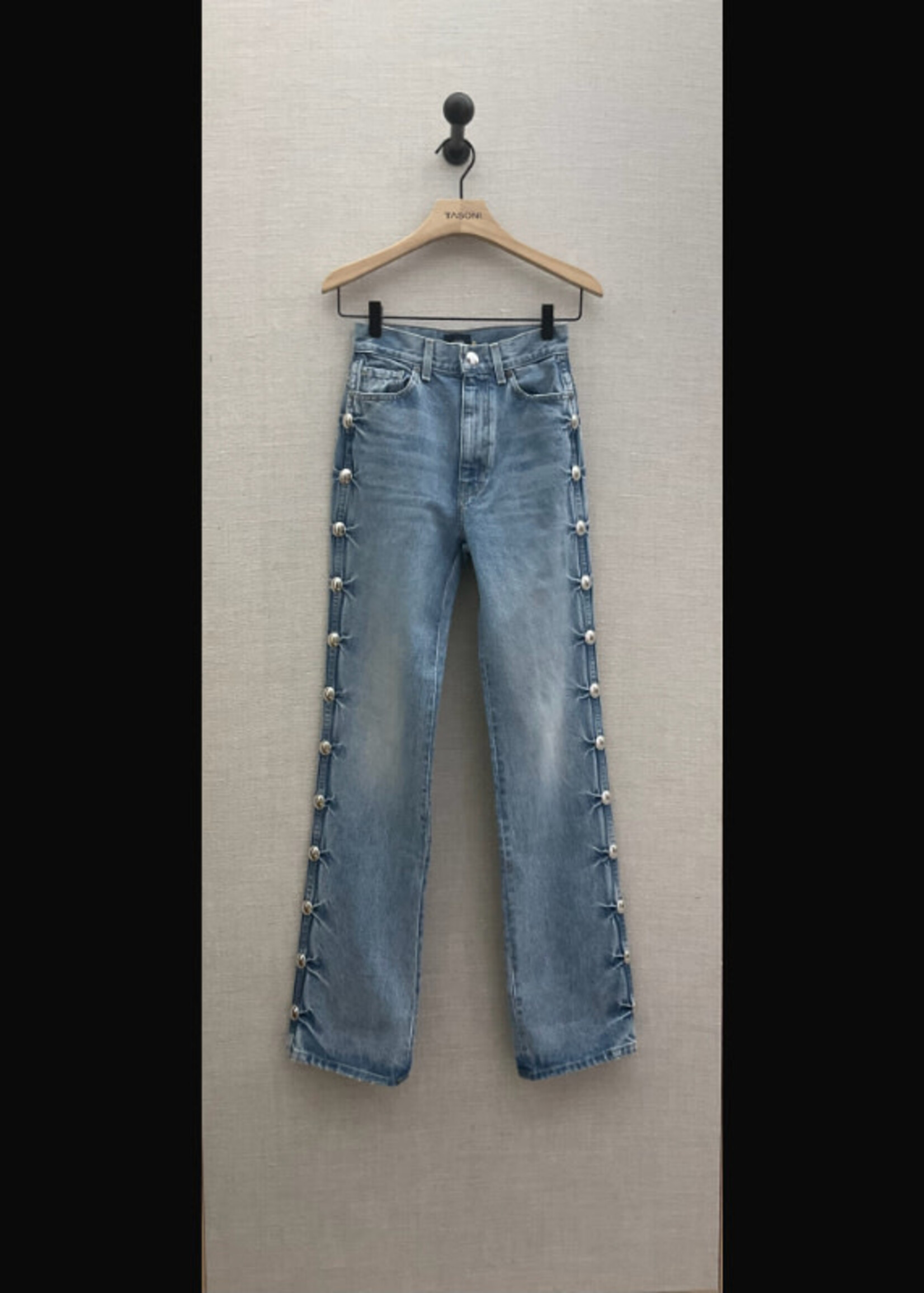 Khaite Khaite Jeans, Blue, Danielle Cotton Denim High Waisted Straight LegStudded Jeans In Canton