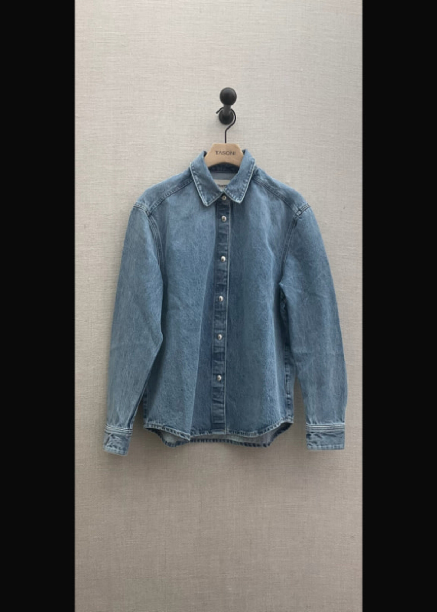 Khaite Khaite Jacket, Blue, Argo Cotton Denim Collared Simple Oversized Button Up Top In Bryce