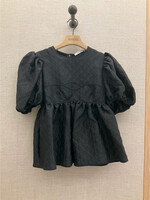 Cecilie Bahnsen Cecilie Bahnsen Top, Black, Summer Top Crew Neck Short Sleeve Peplum Matelassé Top