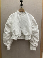 Cecilie Bahnsen Cecilie Bahnsen Jacket, White, Denice Collared Zip Up Cropped Jacquard Bomber Jacket w/ Gathered Sleeves