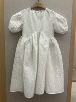 Cecilie Bahnsen Cecilie Bahnsen Dress, White, Thelma Crew Neck Short Sleeve Mini Matelassé Dress w/ Voluminous Panels