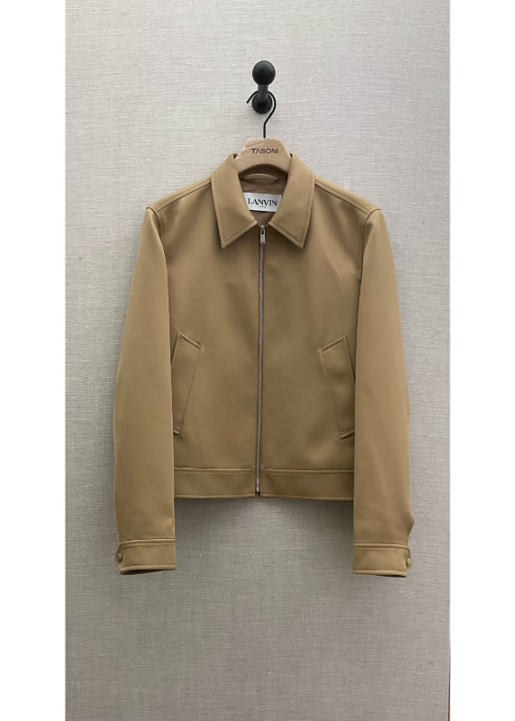 Lanvin Lanvin Jacket, Beige, Wool Collared Zip Up In Camel w/ Welt Pockets