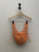 Lanvin Lanvin Bag, Orange, Macrame Shopper Bag In Mango w/ Embroidered Glass Flowers