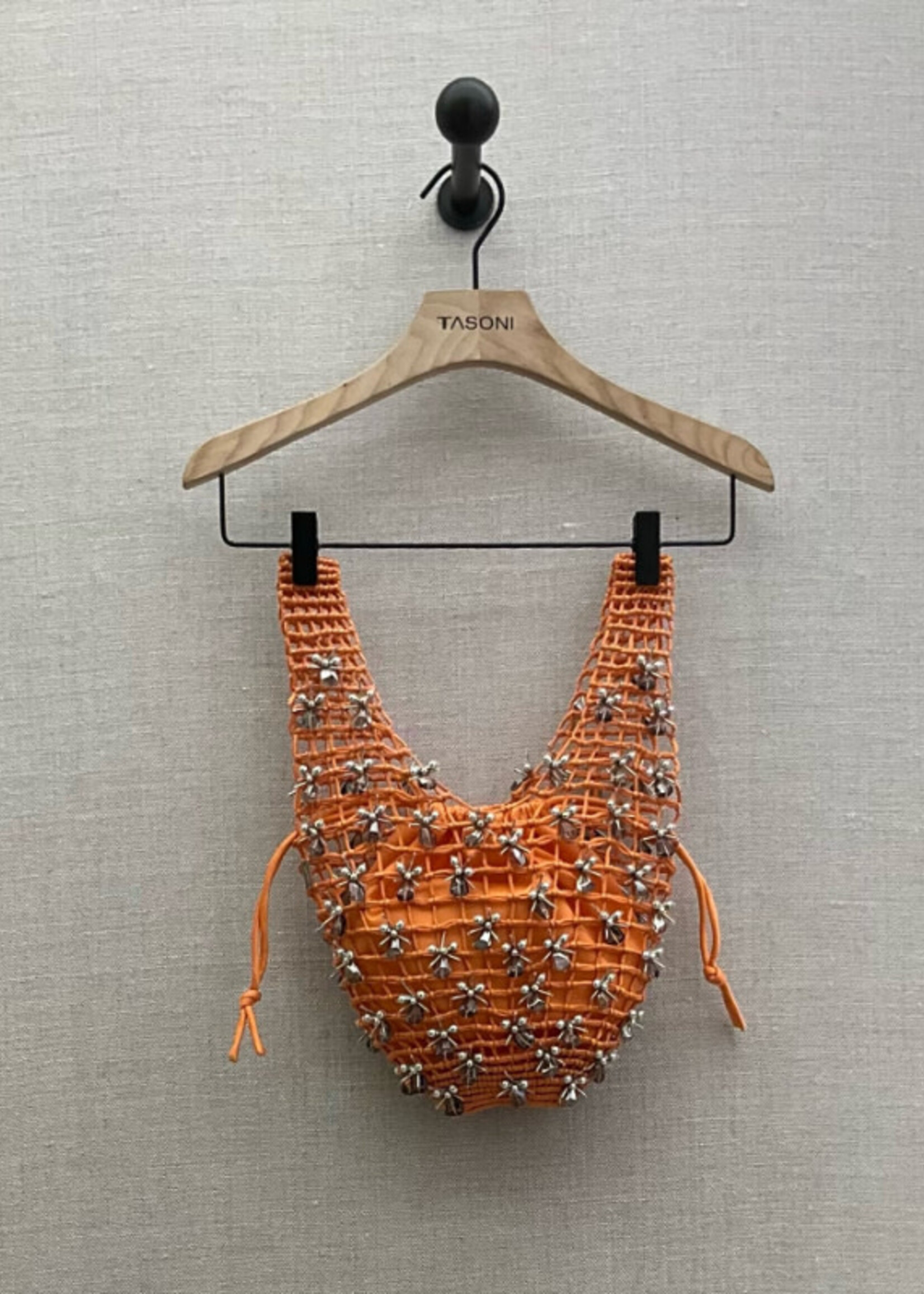 Lanvin Lanvin Bag, Orange, Macrame Shopper Bag In Mango w/ Embroidered Glass Flowers