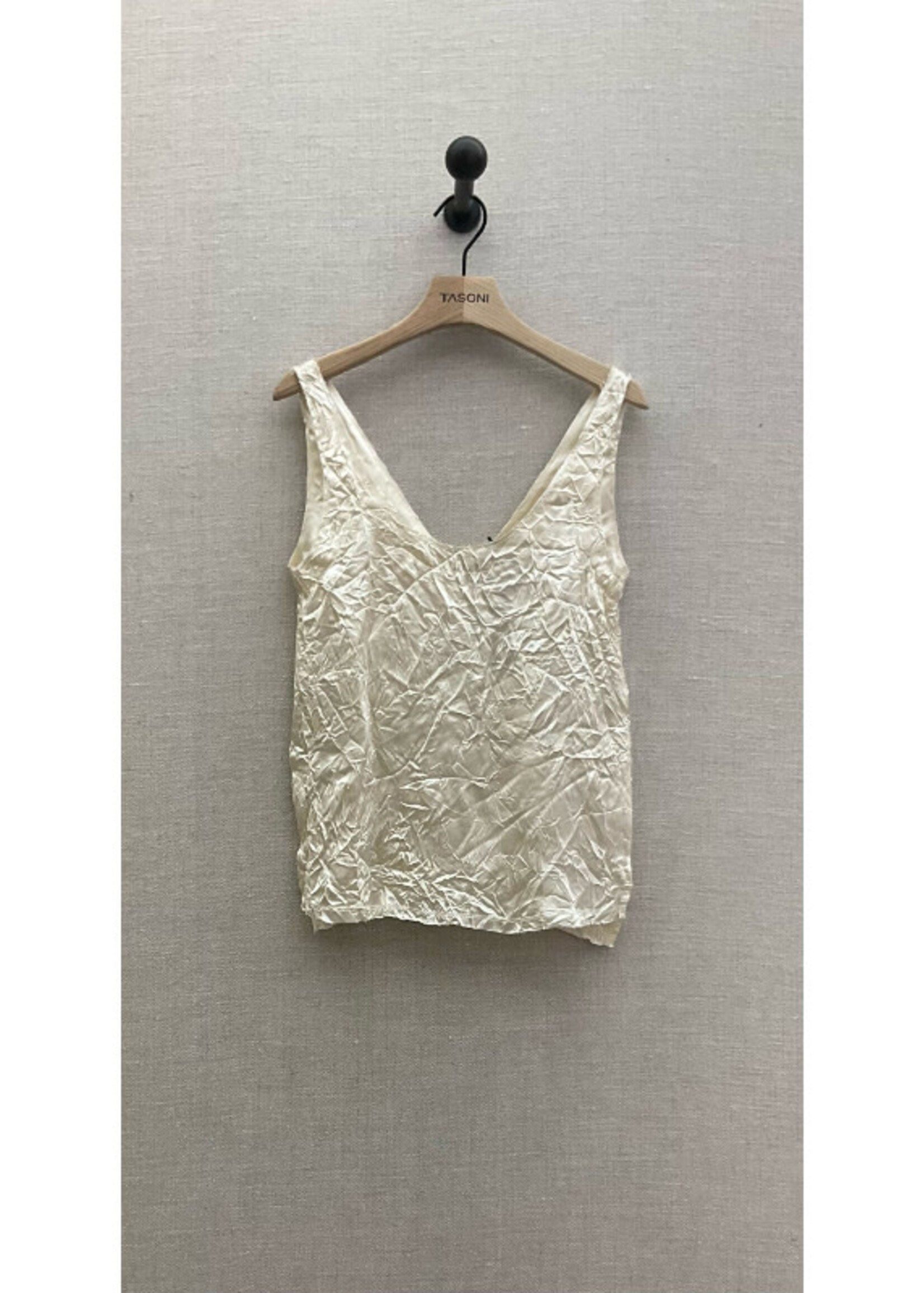 Lanvin Lanvin Top, White, Crinkled Satin Crew Neck Sleeveless Tank Top In Chalk