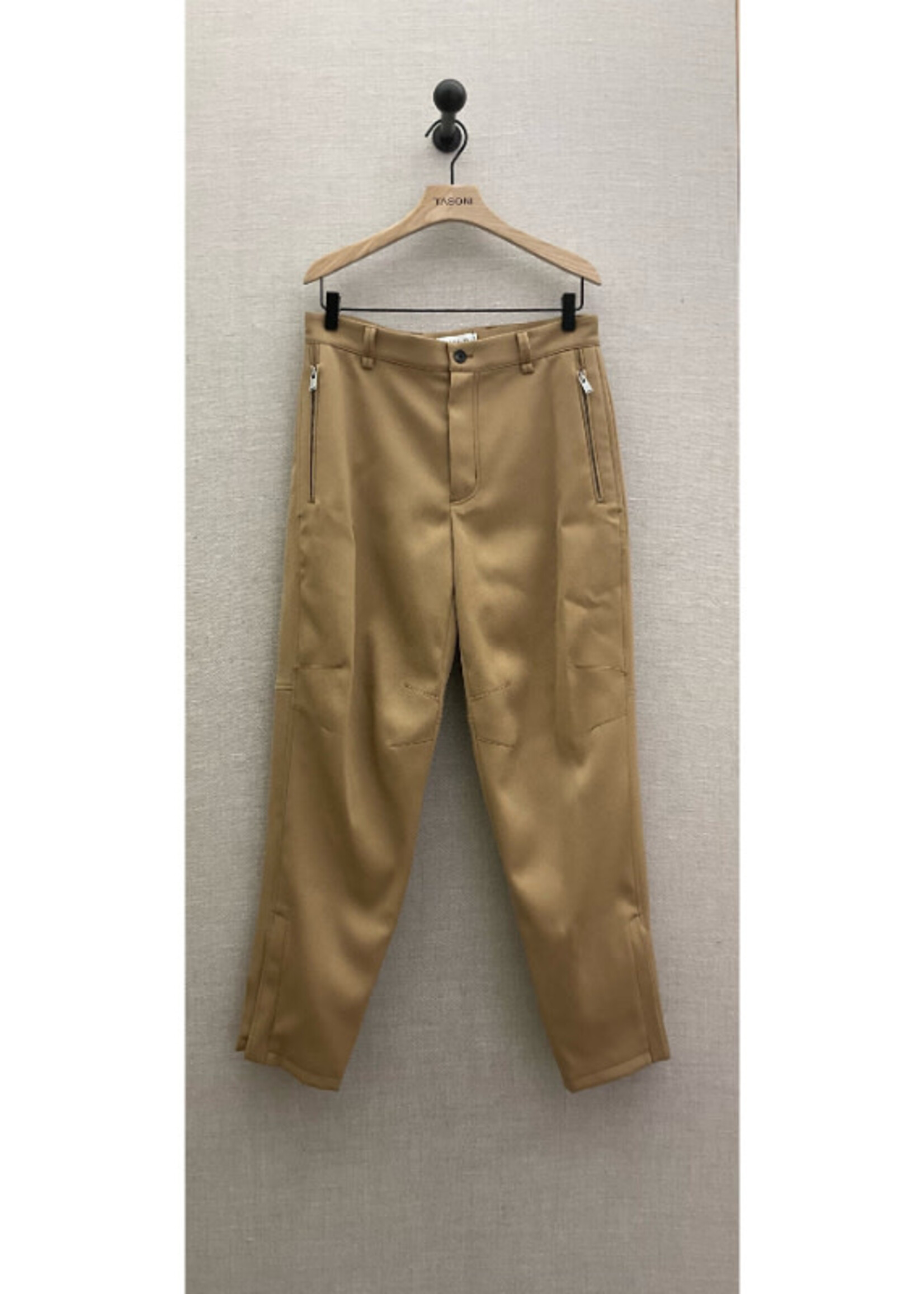 Lanvin Lanvin Trousers, Beige, Biker Wool Regular Fit Trousers In Camel w/ Ankle Zip