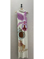 Loewe Loewe Dress, Print, Cotton High Neck Sleeveless Long Tube Dress in White & Multicolour w/ Shell Print