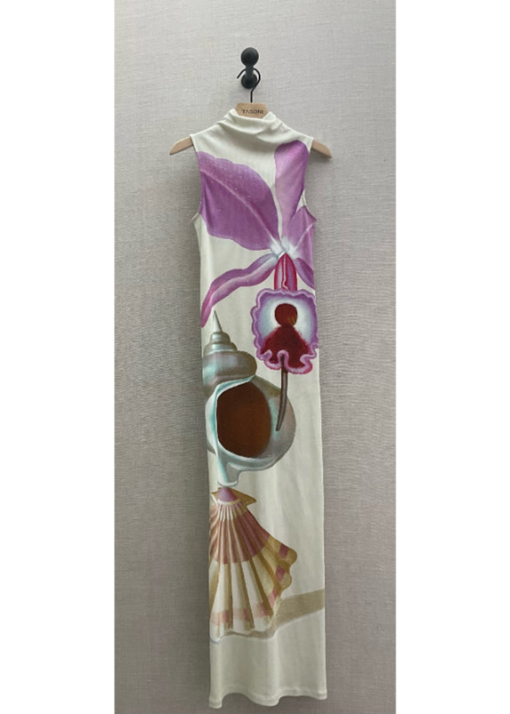 Loewe Loewe Dress, Print, Cotton High Neck Sleeveless Long Tube Dress in White & Multicolour w/ Shell Print
