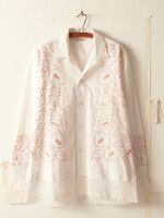 Bode Bode Shirt, Multi, Braided Couching Cotton LS  Shirt in Red & White W/ Novelty Embellishment